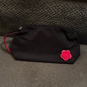 Lancôme Black Cosmetic Bag with Red Floral Detail